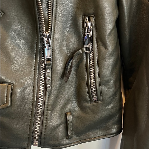REBECCA MINKOFF Rebecca Minkoff Dark Green Vegan Leather Moto Jacket Size XS - Picture 4 of 11